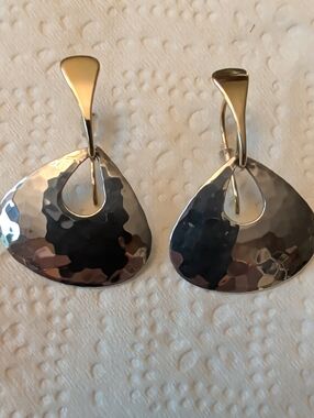 Ed Levin Vintage Signed/Stamped Hammered Sterling Silver/14k Gold Earrings